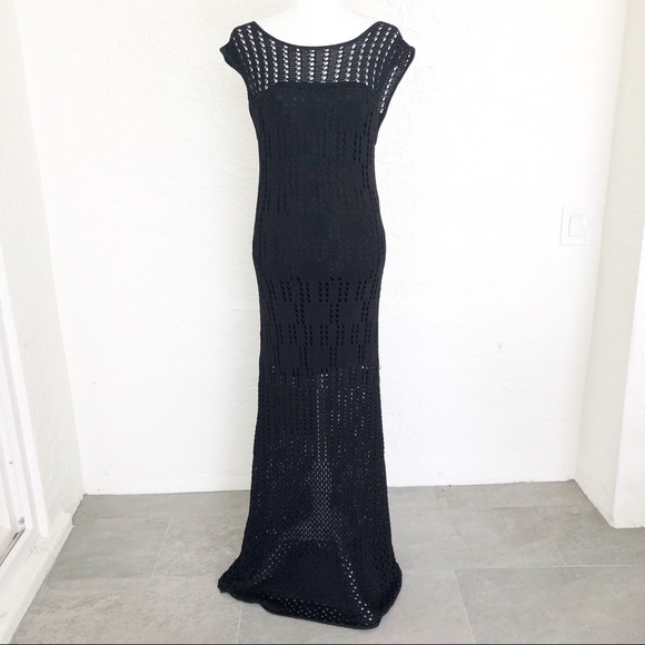 Catherine Malandrino Black Crochet Evening Dress L - Picture 2 of 6